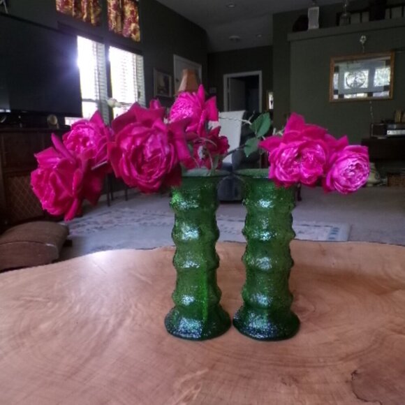 E O Brody Other - Rare E.O. Brody Emerald Crinkle Glass Vases  Dual-Use Candleholders  USA Made